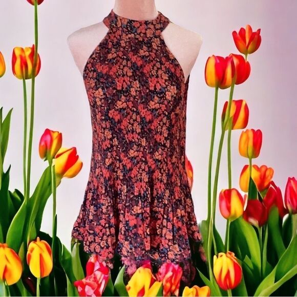 Pleione Tops - PLEIONE TOP BLOUSE FLORAL PRINT SLEEVELESS TIE BOW DETAIL SMALL